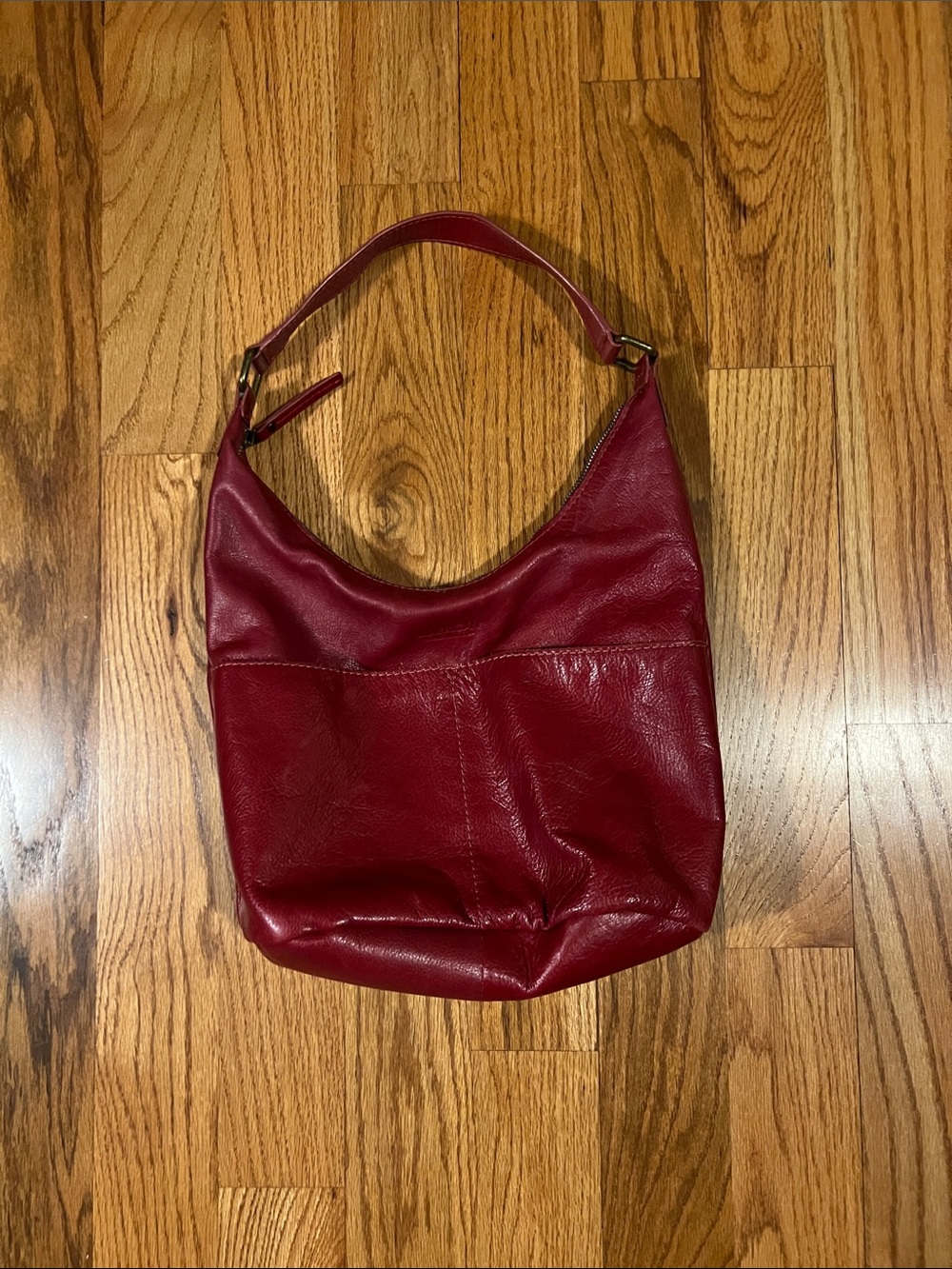 Rich Wine Red Leather Hobo Handbag